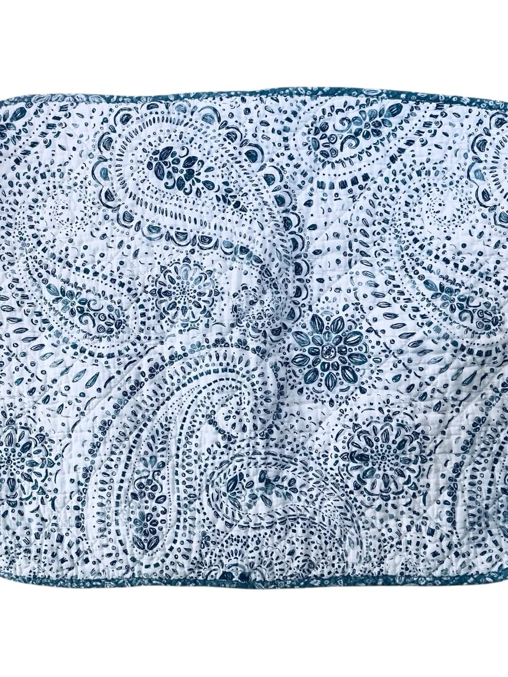 PAIR of Rachel Ashwell Shabby Chic Quilted Pillow Shams Blue On White Paisley